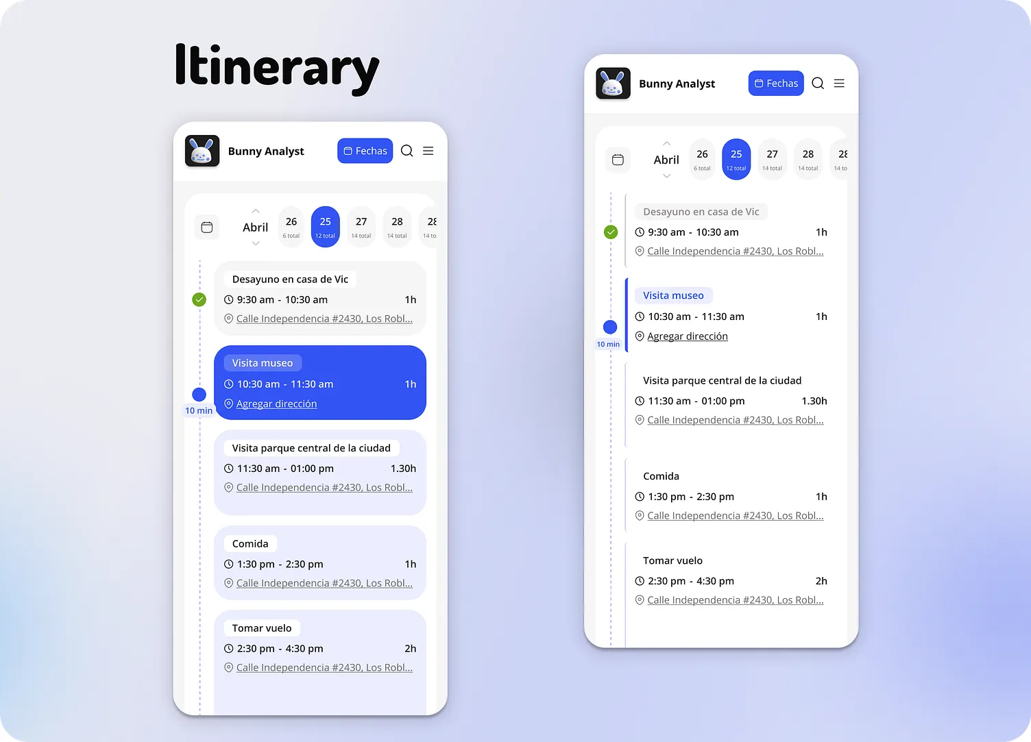 Itinerary Calendar